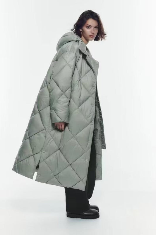 Padded Longline Hooded Puffer Coat Grey / XS coats