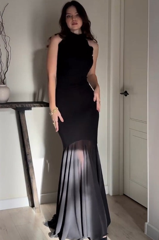 Robe longue moulante sexy en maille de couleur unie