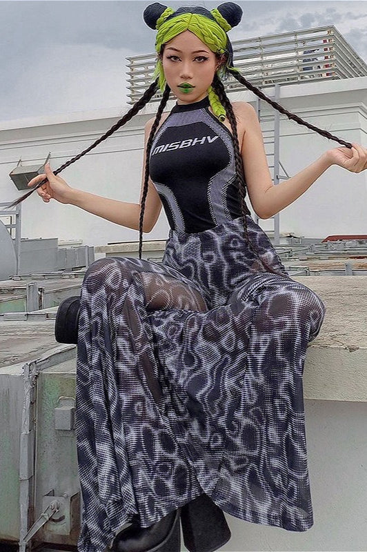 Floral High Waist Mesh Flare Pants