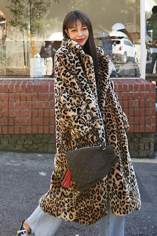 Leopard Print Plush Long Coat