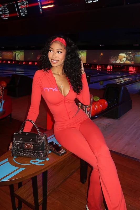 Letter Print Crop Hoodie & Skinny Pants Two Piece Set