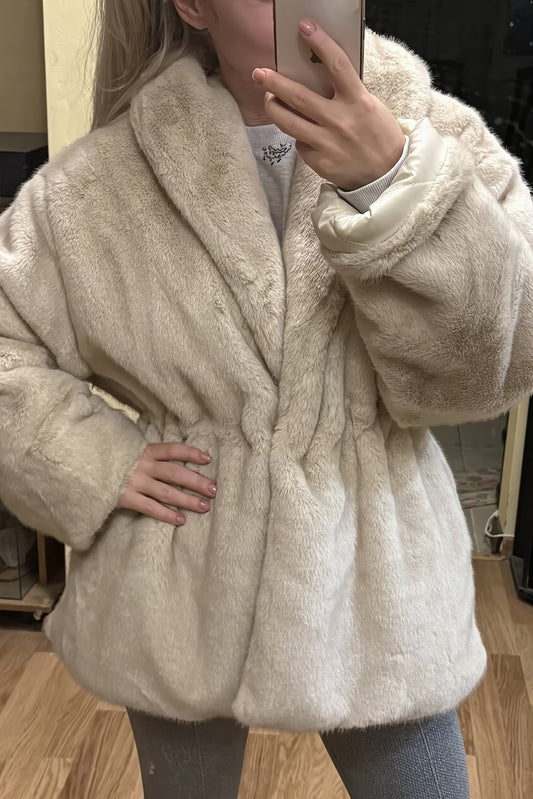 Shawl Collar Drawstring Plush Coat