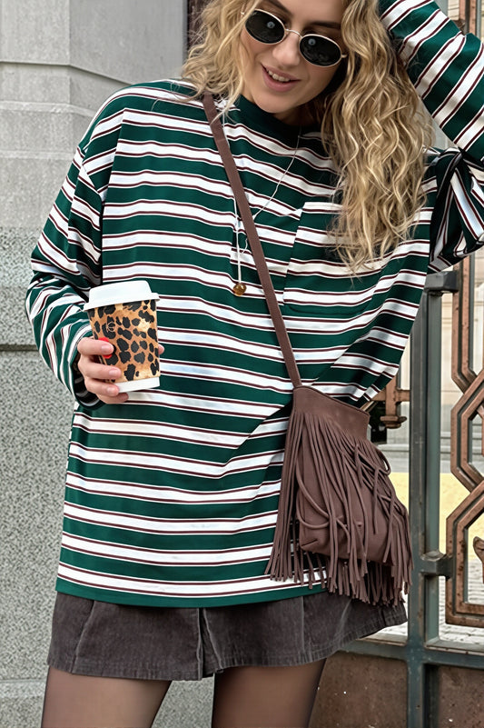 Retro Stripe Crew Neck Long Sleeve Tee