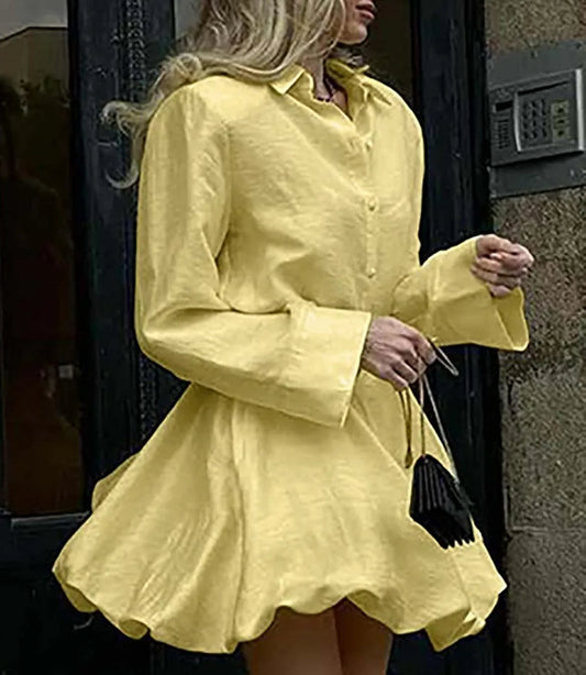 Yellow Cotton Single Breasted Mini Office Two Piece Set