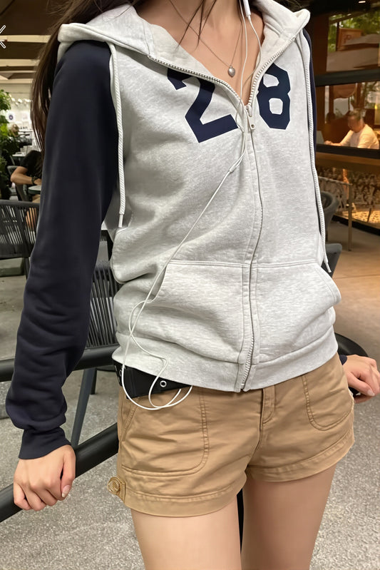 Colorblock Number Applique Hoodie