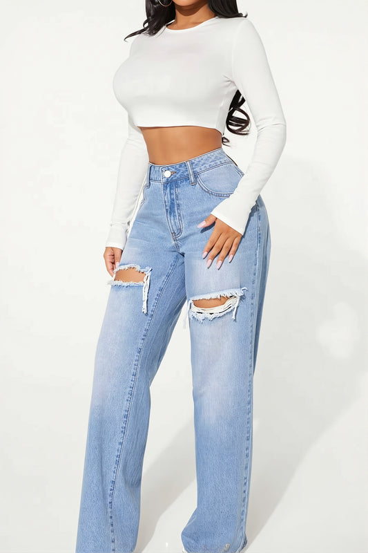 Distressed Straight Leg Jeans