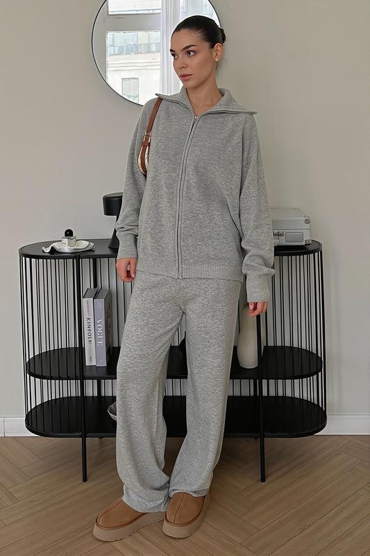 Relaxed Zip-Up Knit Two Piece Set