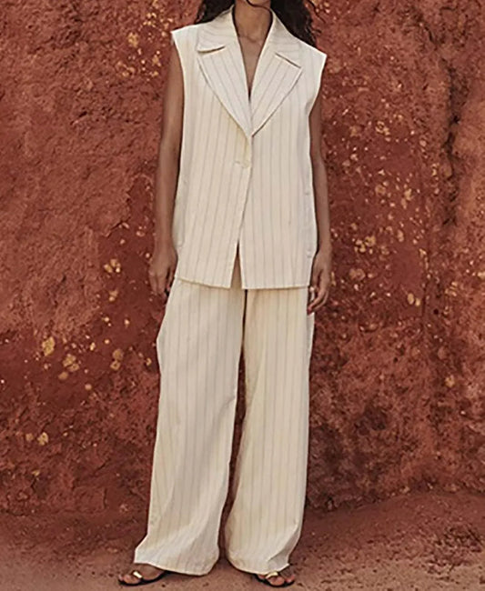 Apricot Print Lapel Straight Trousers Office Two Piece Set