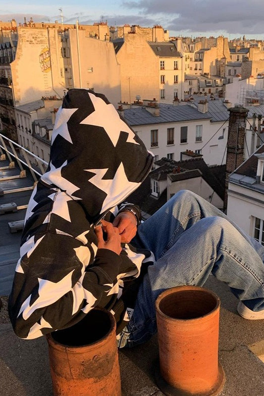 Contrast Star Graphic Zip Hoodie