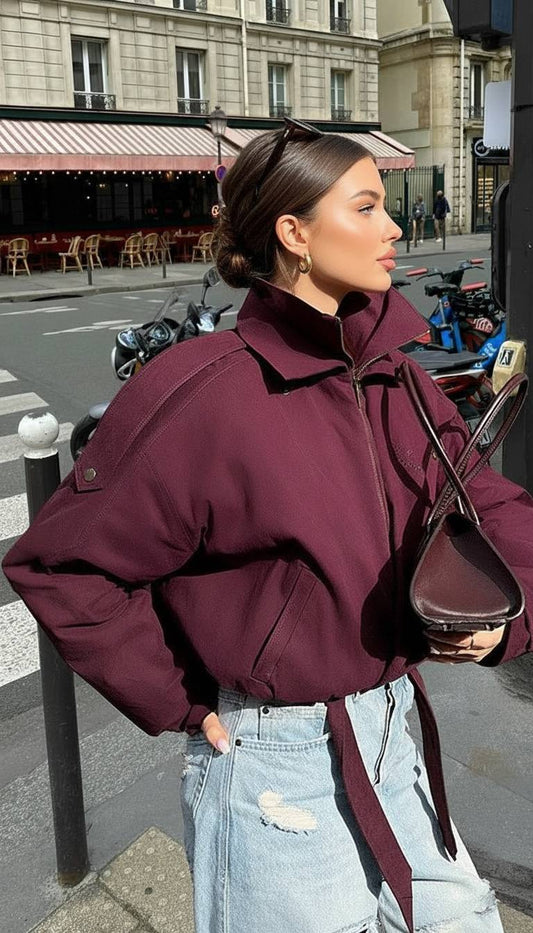 Plain Loose Short Stand Collar Jacket