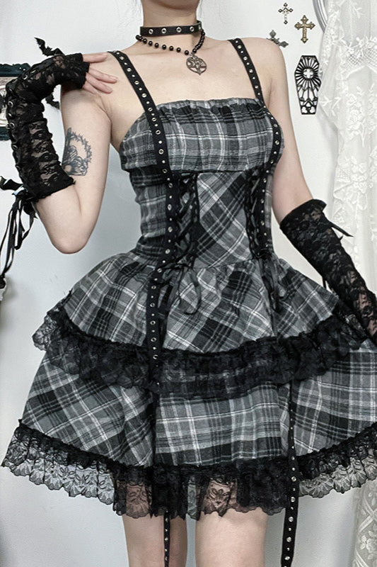 Y2K Checkered Gothic Dress