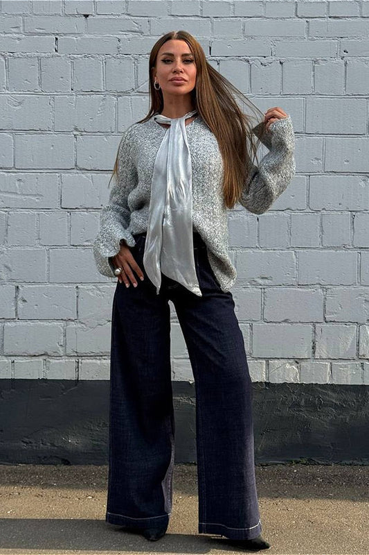 Shimmering Satin Bell Sleeve Soft Blouse