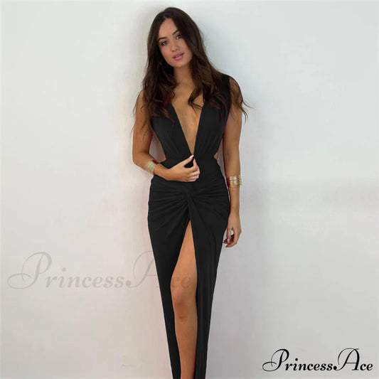 Addie Formal High Charming Slit Wrap Dress Black / S S.o. Long Dresses