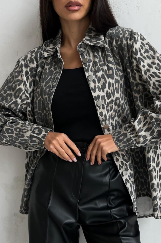 Chemisier en jean à imprimé léopard vintage