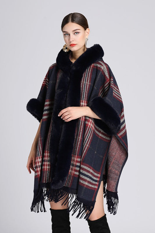 Manteau cape en laine à capuche grande taille