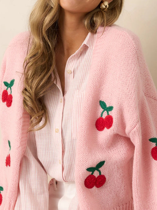 Embroidered Long Sleeve Knit Cardigan