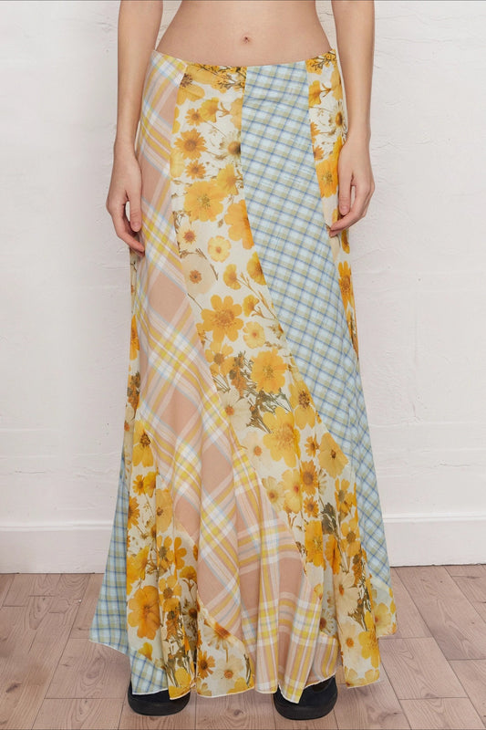 Contrast Floral Panel Straight Skirt