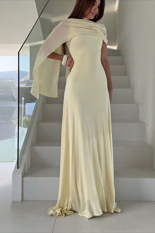 Elegant Solid Sash Shawl Cami Maxi Dress