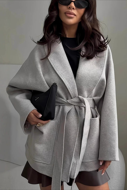 Manteau long en laine mélangée avec ceinture