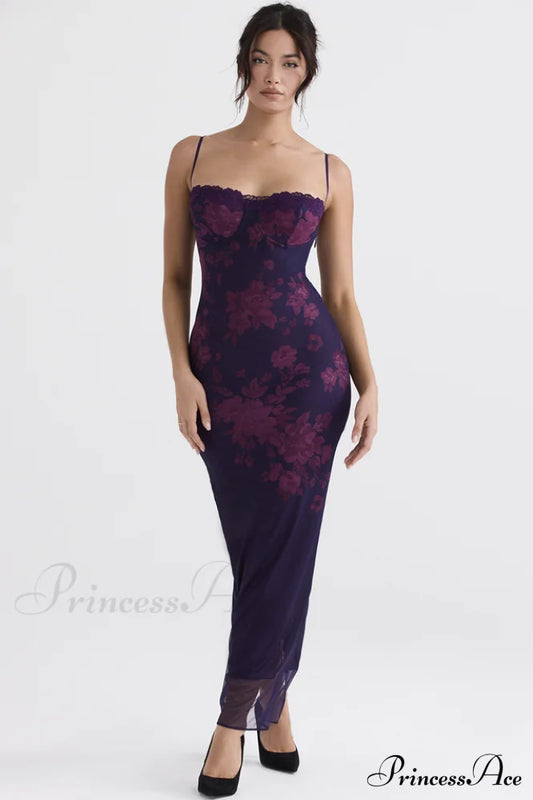 Aiza Purple Stylish Floral Dress