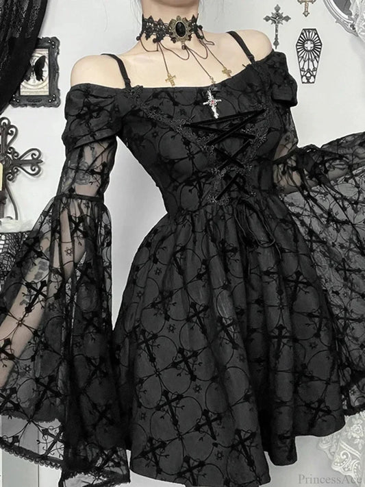 Angry Flare Sleeve Mini Dress Black / S