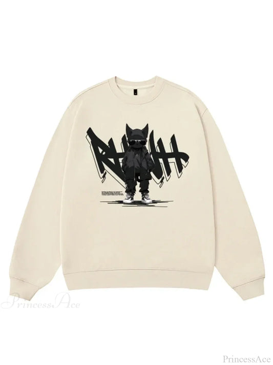 Anime Print Fleece Vintage Sweatshirt apricot / M(40-50KG)