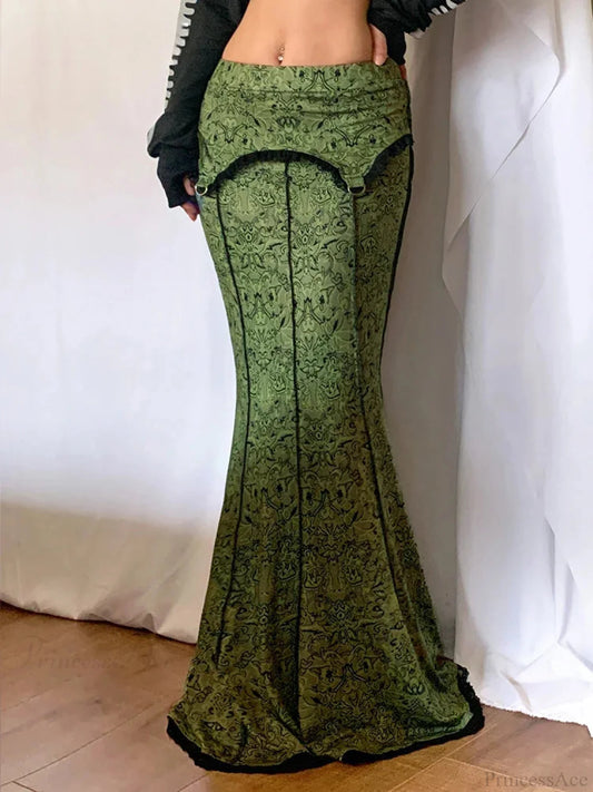 Antique Lace Mermaid Skirt Green / S