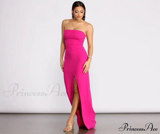 April Front Slit Strapless Crepe Dress - Lady Occasions