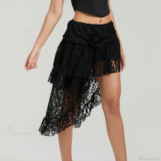 Asymmetric Ruffled Hem Skirt Black / One Size skirts-250223