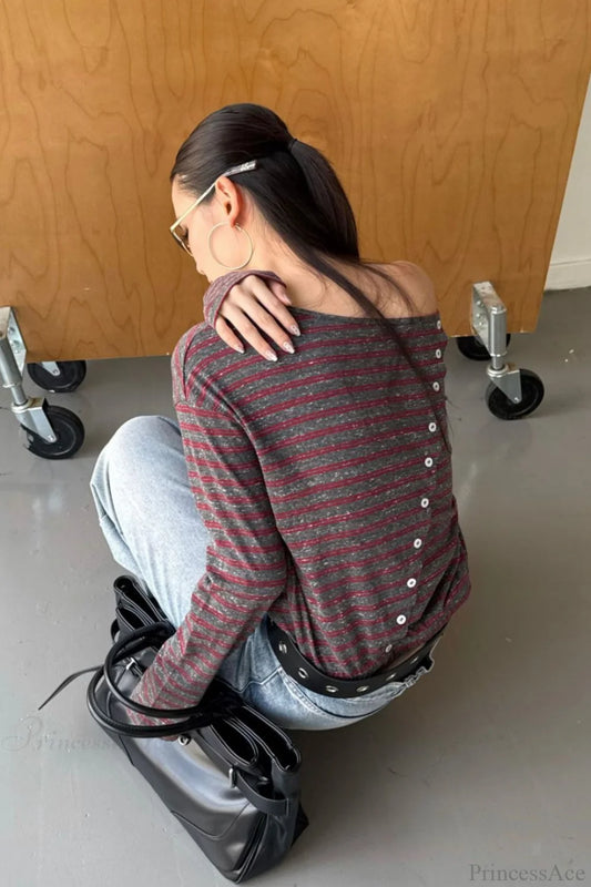 Asymmetric Shoulder Striped Color Block Reversible Blouse