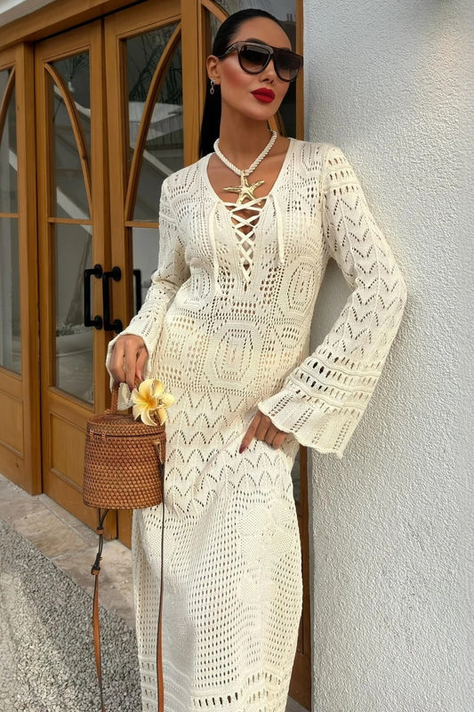 Chic Knit Hollow Bodycon Boho Dress