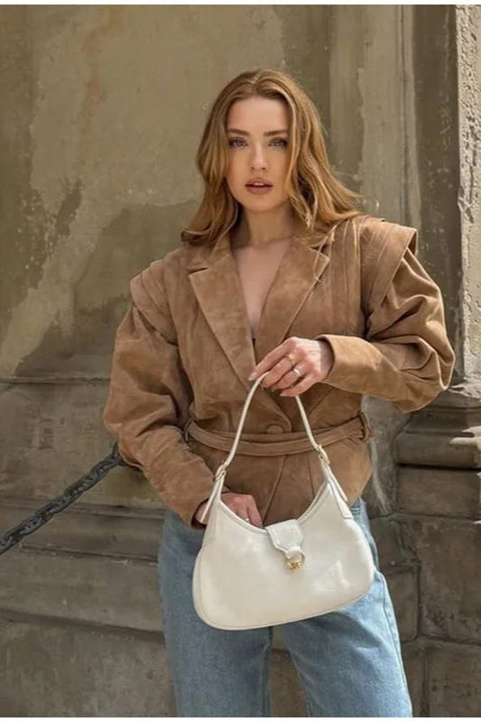 Manteau court tendance à taille nouée