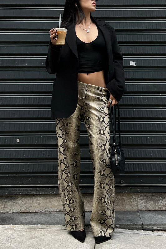 Snake Print Straight Stylish Versatile Jeans