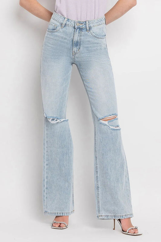 Gerade Jeans aus zerrissener Baumwolle mit hoher Taille