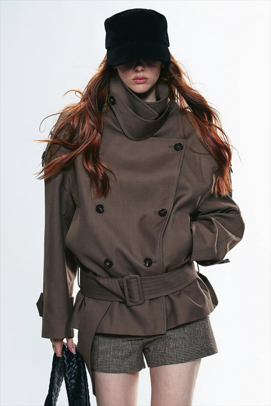 Double Breasted Belted Trench Jacket