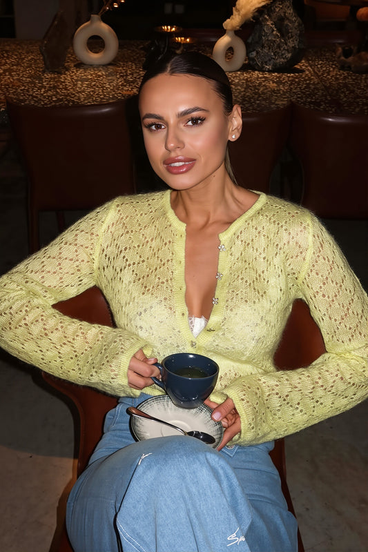 Sheer Delicate Hollow Out Crop Cardigan