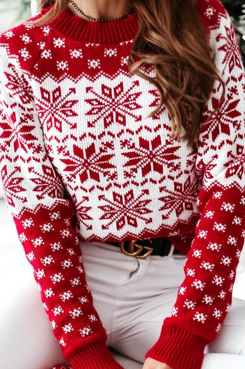 Cozy Snowflake Polka Dot Color Block Sweater