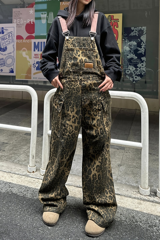 Leopard Print Denim Overall Jeans