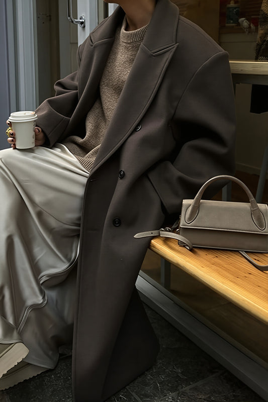 Minimal Double Breasted Tailored Long Coat
