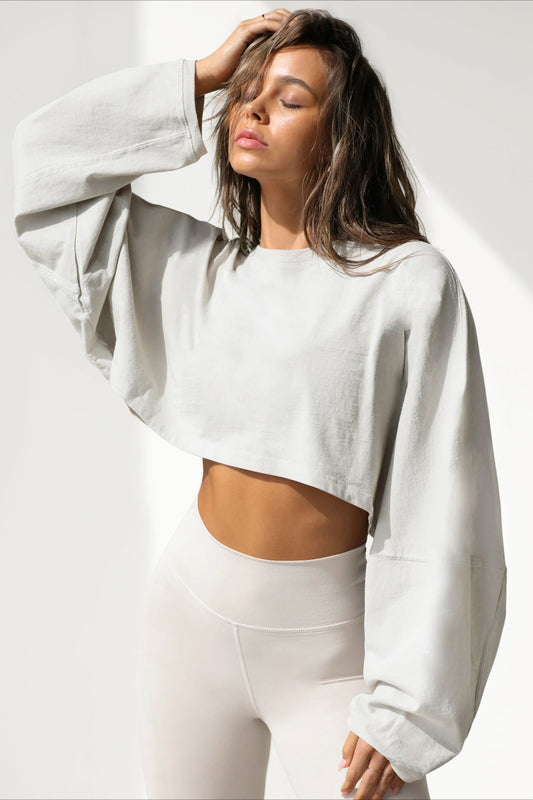 Boxy Crop Crew Neck Sweatshirt