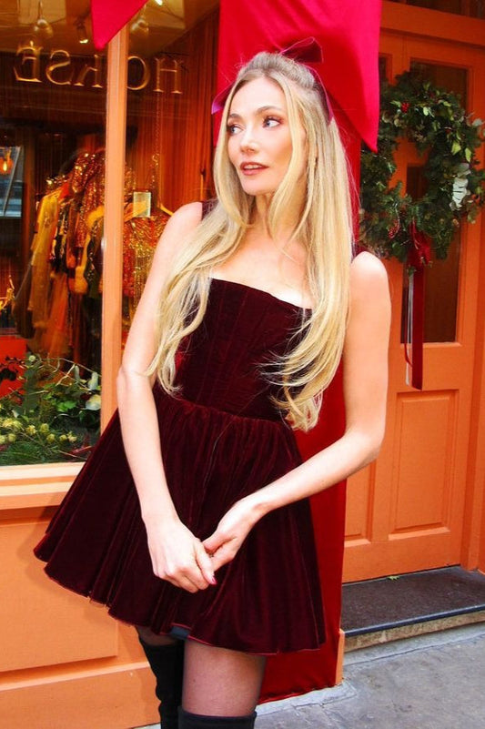 One Shoulder Waist Cinching Sling Party Velvet Dress