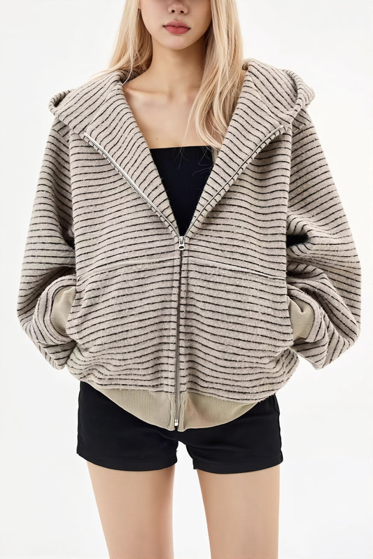 Fluffy Striped Oversize Zip Hoodie