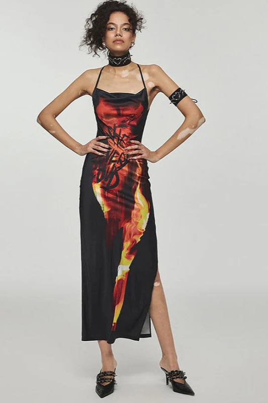Cami-Maxikleid mit Flammenmuster