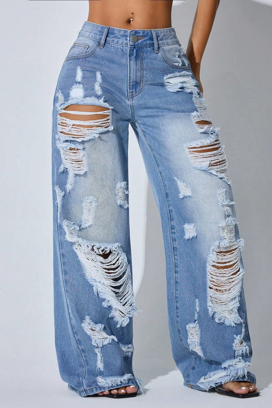 Extreme Distressed Wide-Leg Jeans
