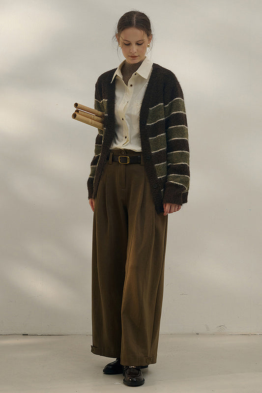 Oversized Stripe Color Block V Neck Knit Cardigan