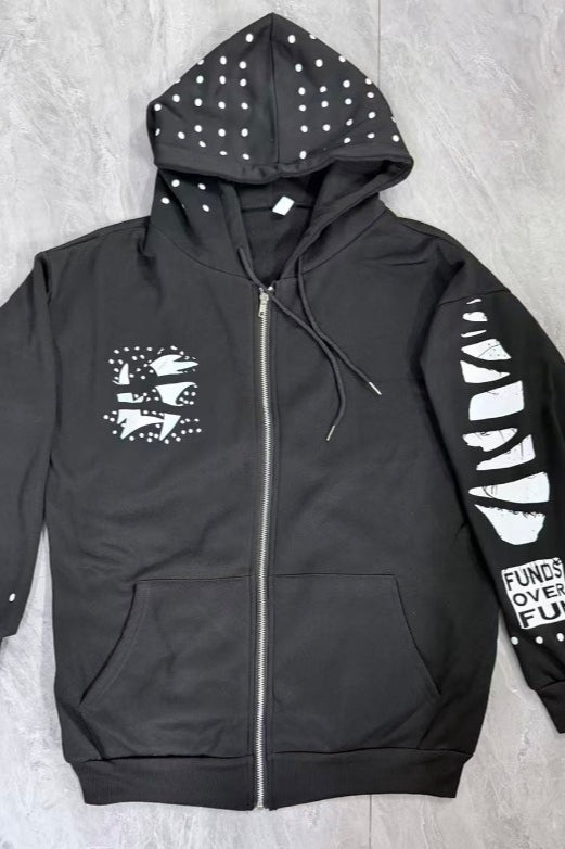 Distressed Graphic Zip Hoodie