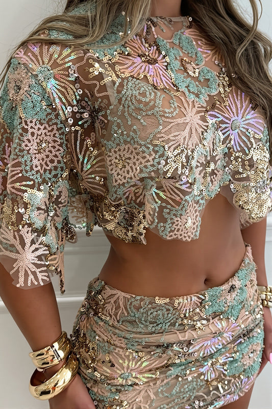Embroidered Sequin Party Skirt Set