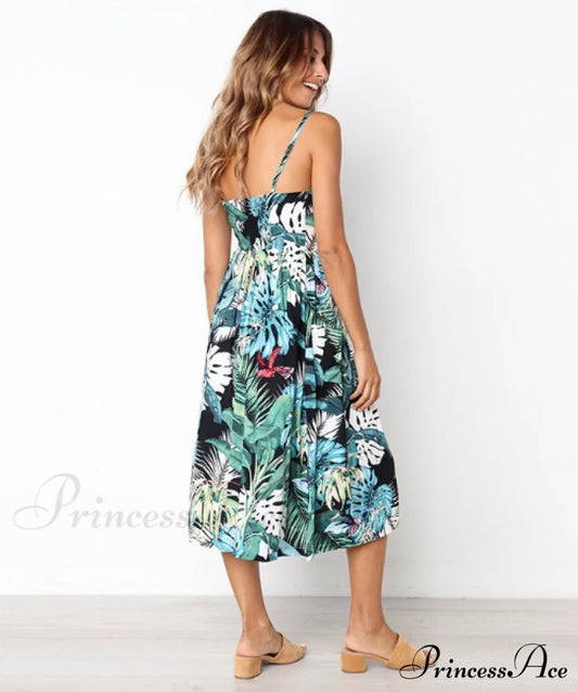 Backless Bohemian Polka Button Sexy Green Striped Dot Gown Women’s - Floral S / White Dresses