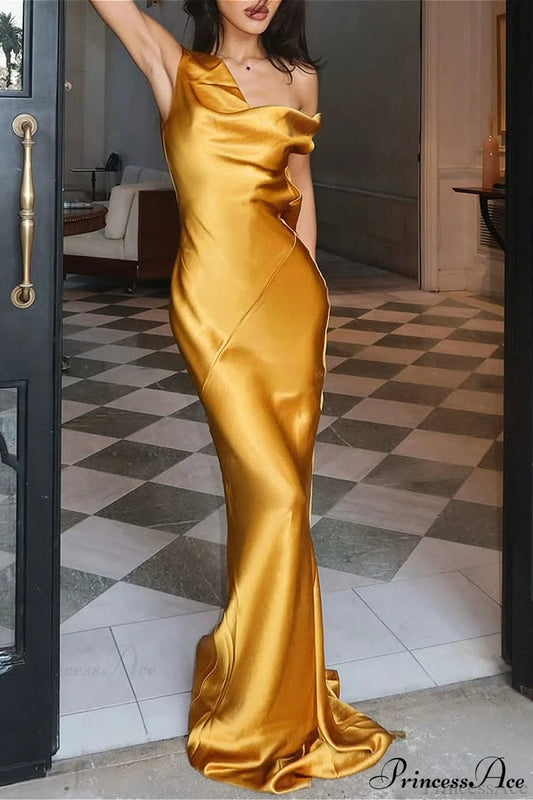 Backless Waist Elegant Evening Party Dress Orange / XS