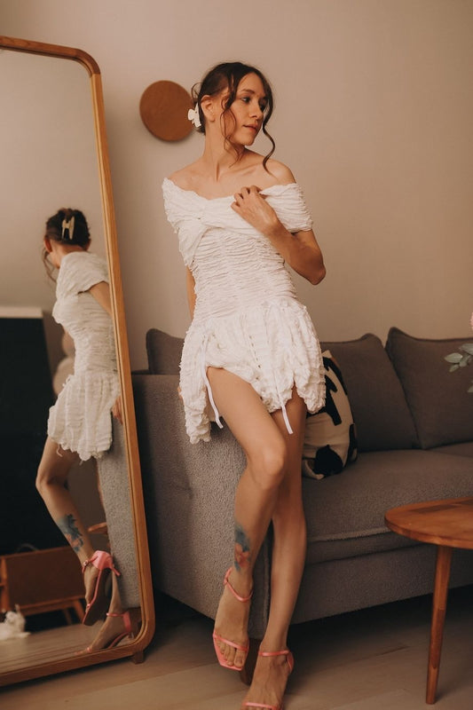 Textured Cross-Front Boho Dress